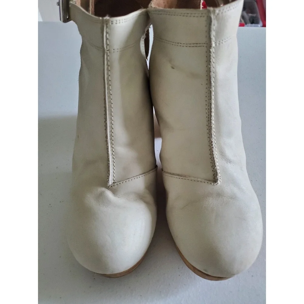 Free People Amber Orchard Clogs Boots‎ White Leather Wood Platform Heel Size 40